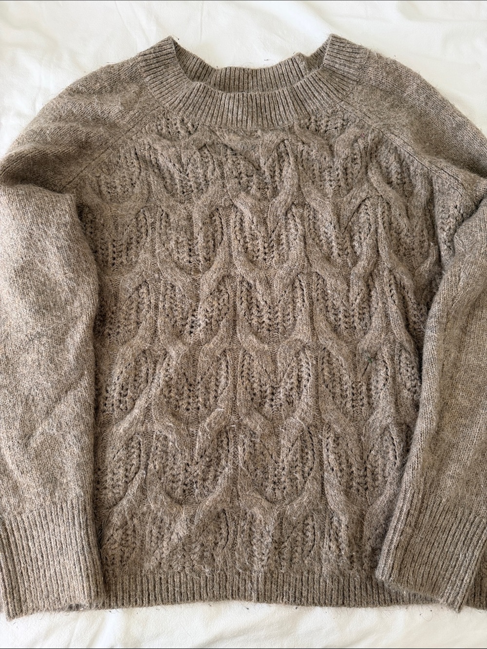 Tribal Taupe Cable Crewneck Sweater